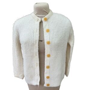 Americana Knitting Mills Vintage Knit Cardigan Sweater 1960’s Ivory Cream
